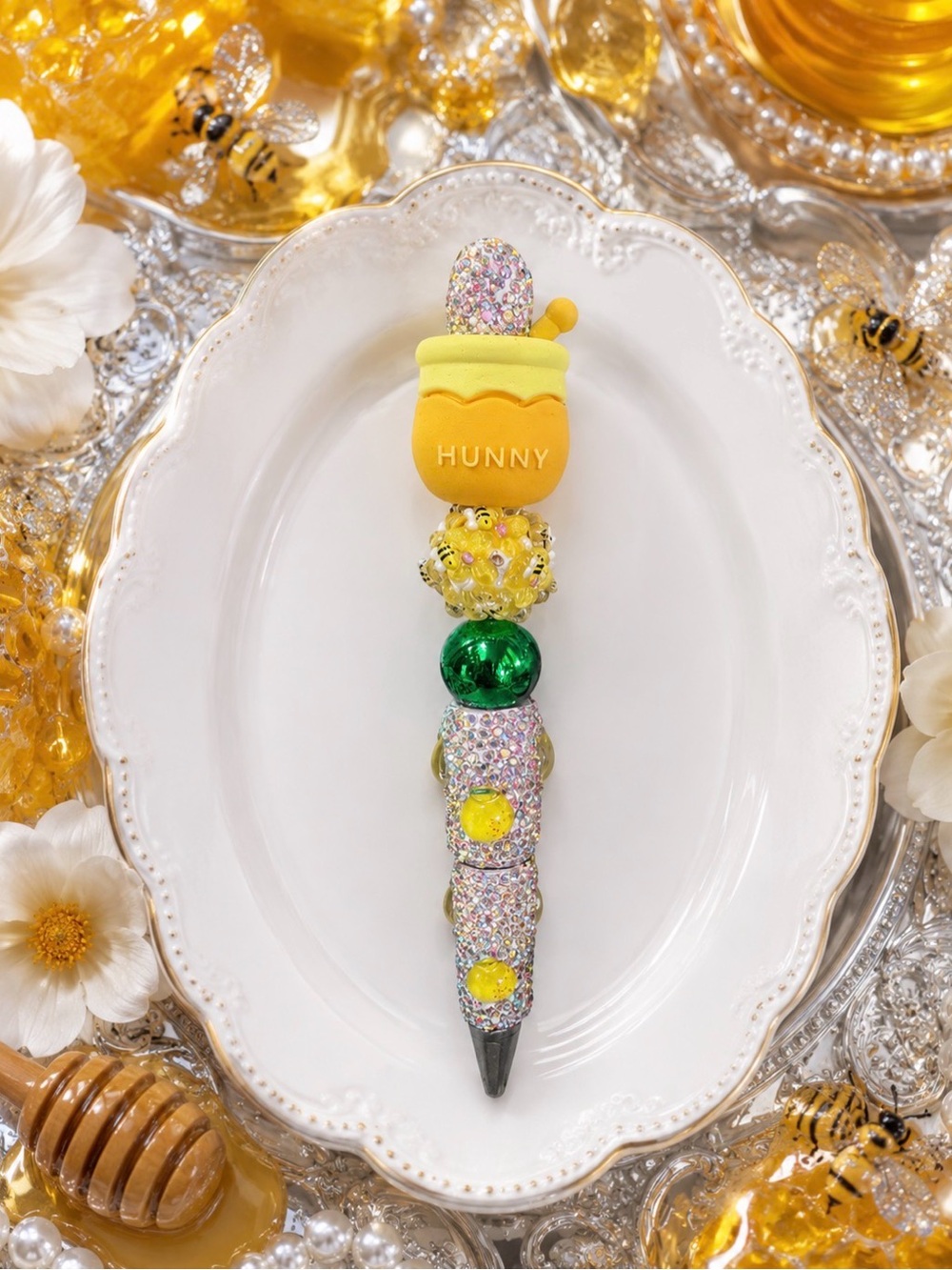 Hand Crafted Yellow & Green Hunny Jar Decorative Pen